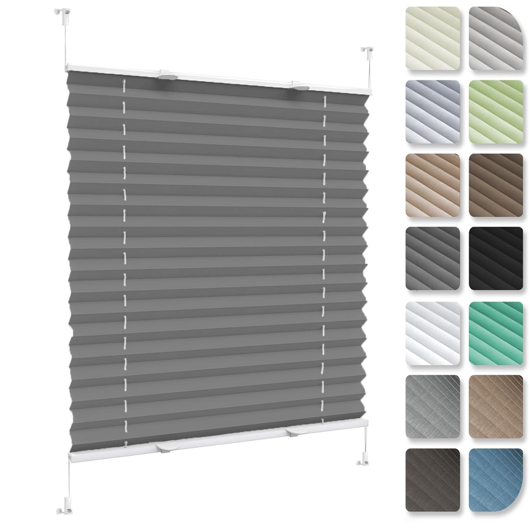 No Drill Blinds Instant Temporary Blinds 96 x 150 cm (W x H), Self-Adhesive Non-Woven, Crumpled Effect, Shade Pleated Temporary Shades, Blinds Window Shades, for Window Door, Grey
