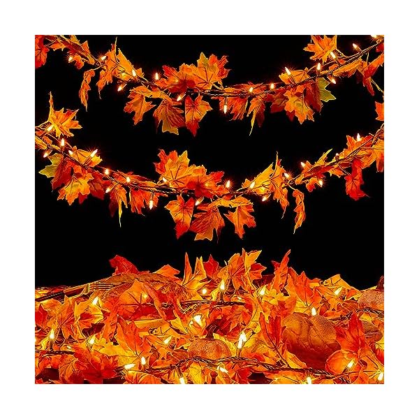 Meknow fall decor fall decorations for home 9ft plug in fall garland with lights 50 orange bulbs connectable lighted fall garland lights for indoor outdoor halloween thanksgiving harvest decorations  urban country home decor