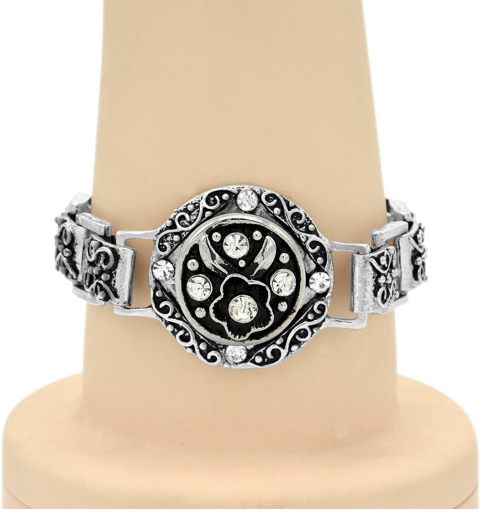 WILD-WIND (TM Charm Circle Link DIY Crystal Gemstone Button Bracelet (One Little Flower)