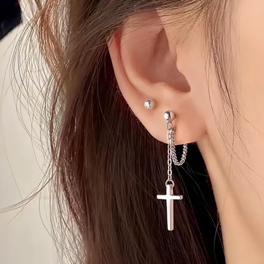 Cuffie In Ear 2 Orecchini A Borchie In Acciaio Inox Con Zirconi - Foto 8