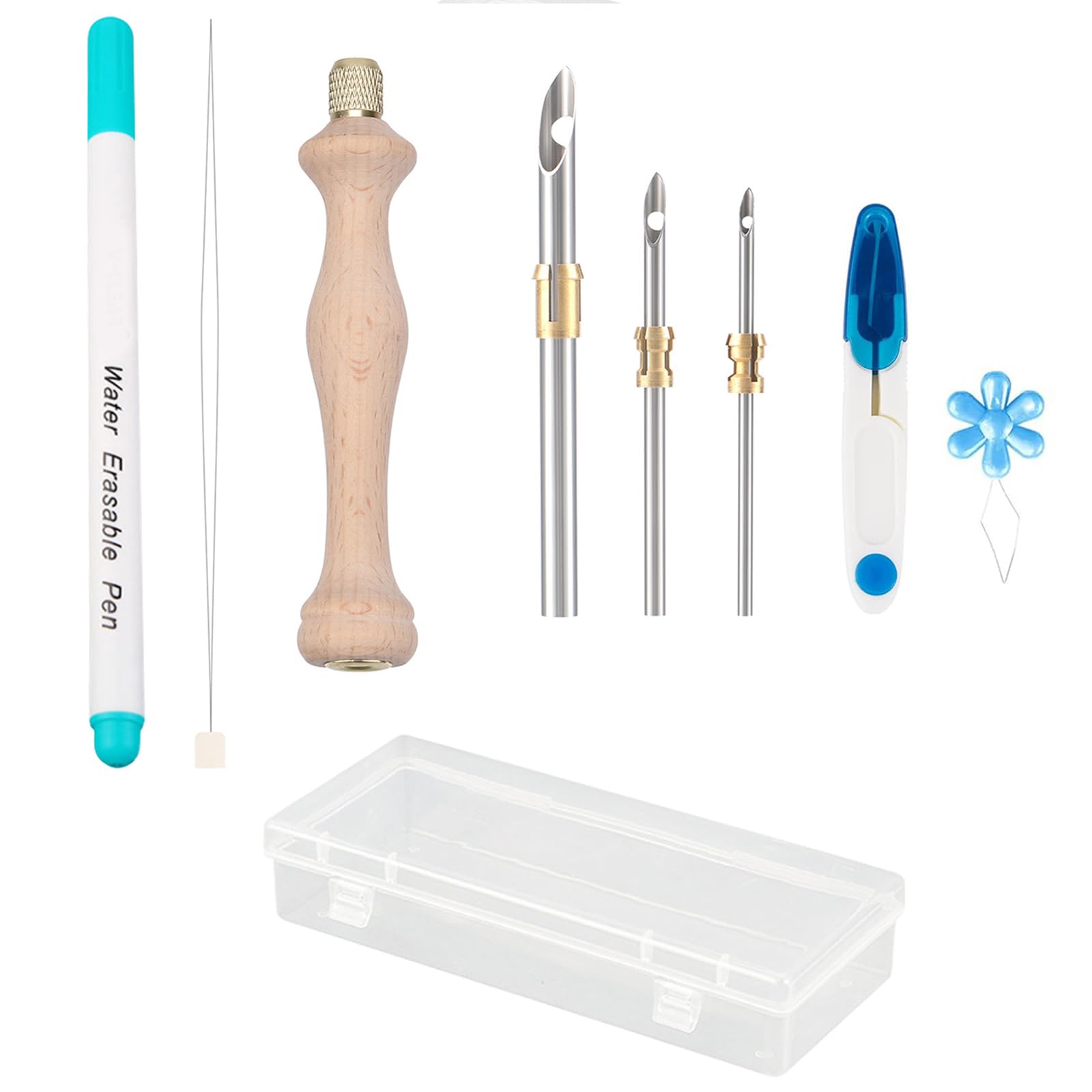 Kalttoy Eye Beading Needle Punching Needle Set with Wood Handle Embroidery Pen Threader Scissors for Crafting Jewelry Making Punching