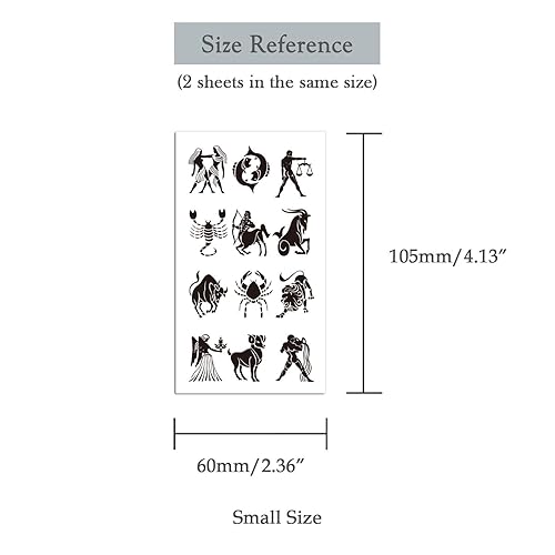 Miniatura 5 de Juego de 2 calcomanías de tatuaje temporal pequeñas, diseño de tótem negro de signos del zodiaco, Leo Sagitario, Virgo, Escorpio, Escorpio, Tauro,
