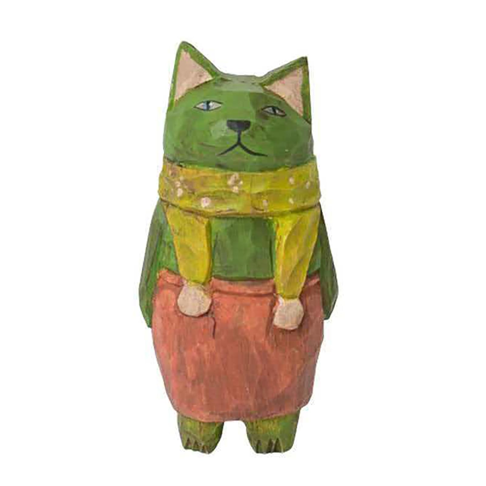 pidodou Hand-Carved Wooden Cat Figurine, Rustic Artistic Collectible Kitten Ornament, Unique Desktop Decor & Birthday Gift B Onesize