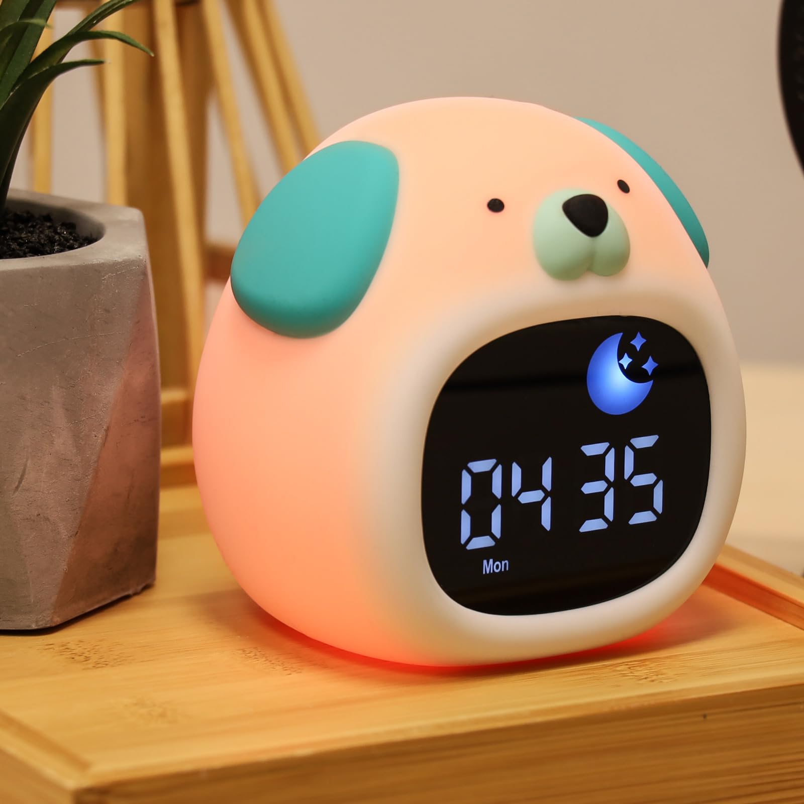 METRONIC 477537 Réveil Enfant Educatif Chien avec Veilleuse Fille Garcon - Affichage Horloge Numérique - Apprentissage Pedagogique Intelligent Jour Nuit - Sur Batterie Rechargeable USB-C
