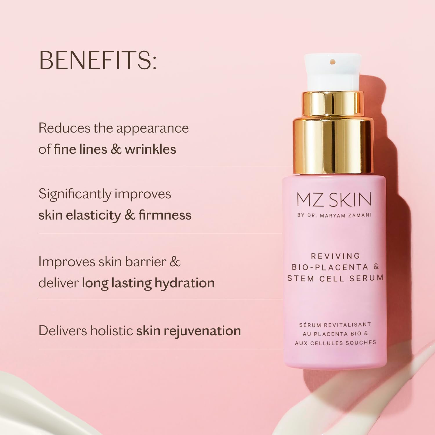 MZ Skin Reviving Bio-Placenta & Stem Cell Serum - Night Treatment for Powerful Rejuvenation, With Peptides, Squalane & Hyaluronic Acid, Perfect For Anti-Aging, Wrinkles & Fine Lines: 1.01 Fl Oz