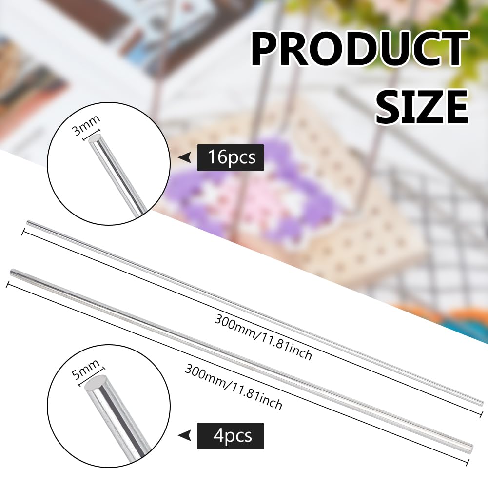 BENECREAT 20 aste in acciaio inox 300 mm, 304, massicce, 3 mm, 5 mm, rotonde in metallo, per industria, modelli fai da te, appassionati di metallo