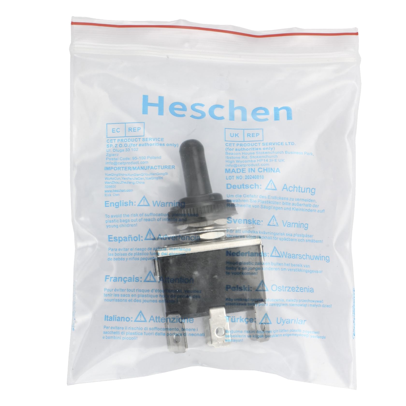Heschen Metalowy przełącznik dźwigniowy, C523A, DPDT, światło ciągłe, wł./wył., 3 pozycje, 15 A 250 V AC, 6 płaskich wtyczek, CE, z wodoodporną nasadką (20)