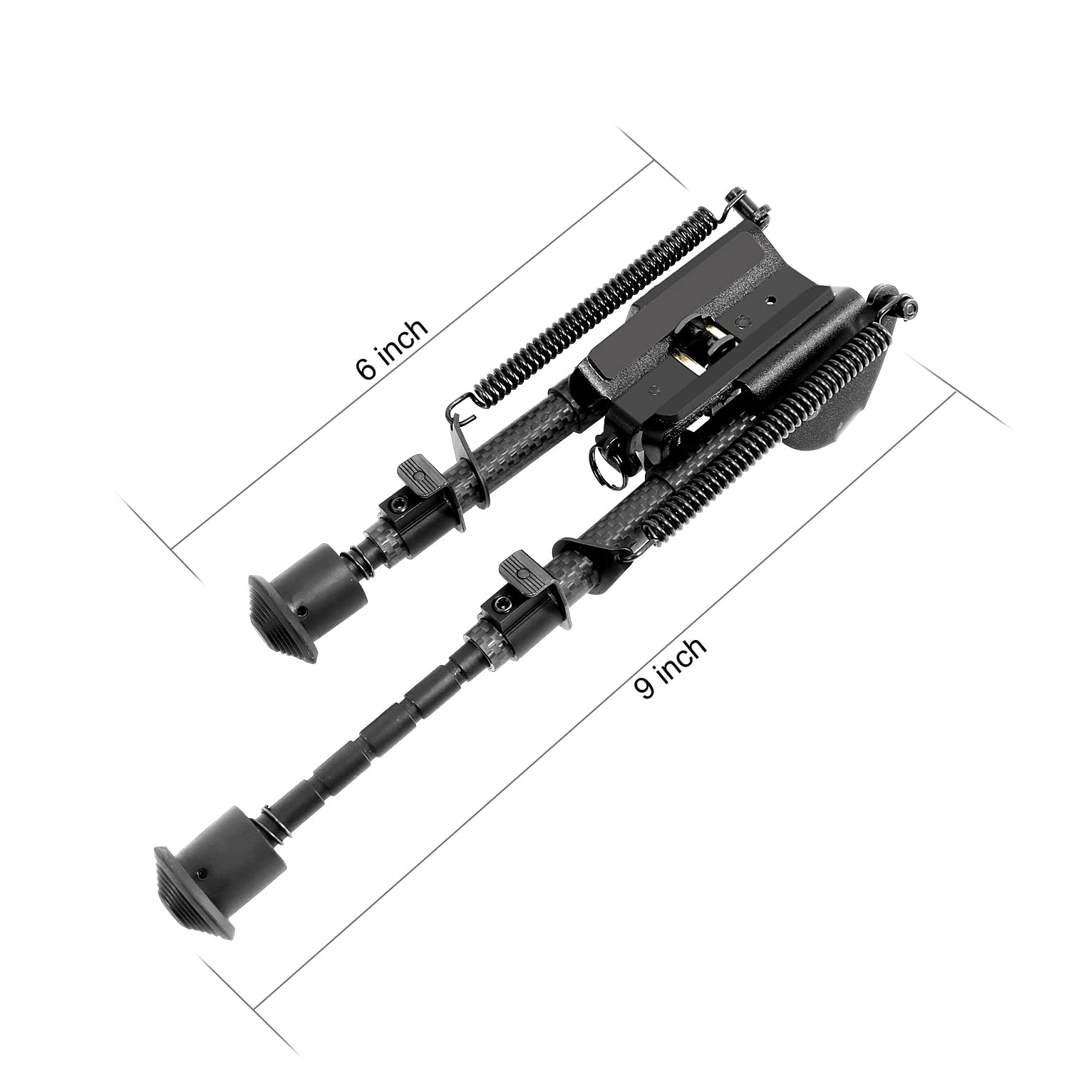 JASHKE Bípode de Fibra de Carbono con Lanzamiento Rápido Monte Picatinny Inclinable Bípodos Extensible (6 a 9 Pulgadas)