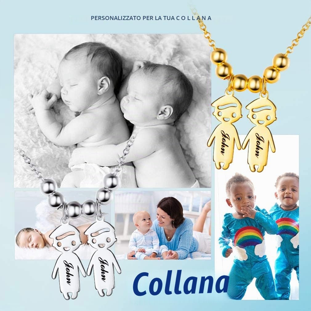 Custom4U Collana Personalizzata Ciondolo Bambini in Argento S925 Ragazzi Ragazze 1-5 Nomi Laser Incisione Collana Donna Collana Mamma Famiglie Regalo Compleanno per Madre BFF