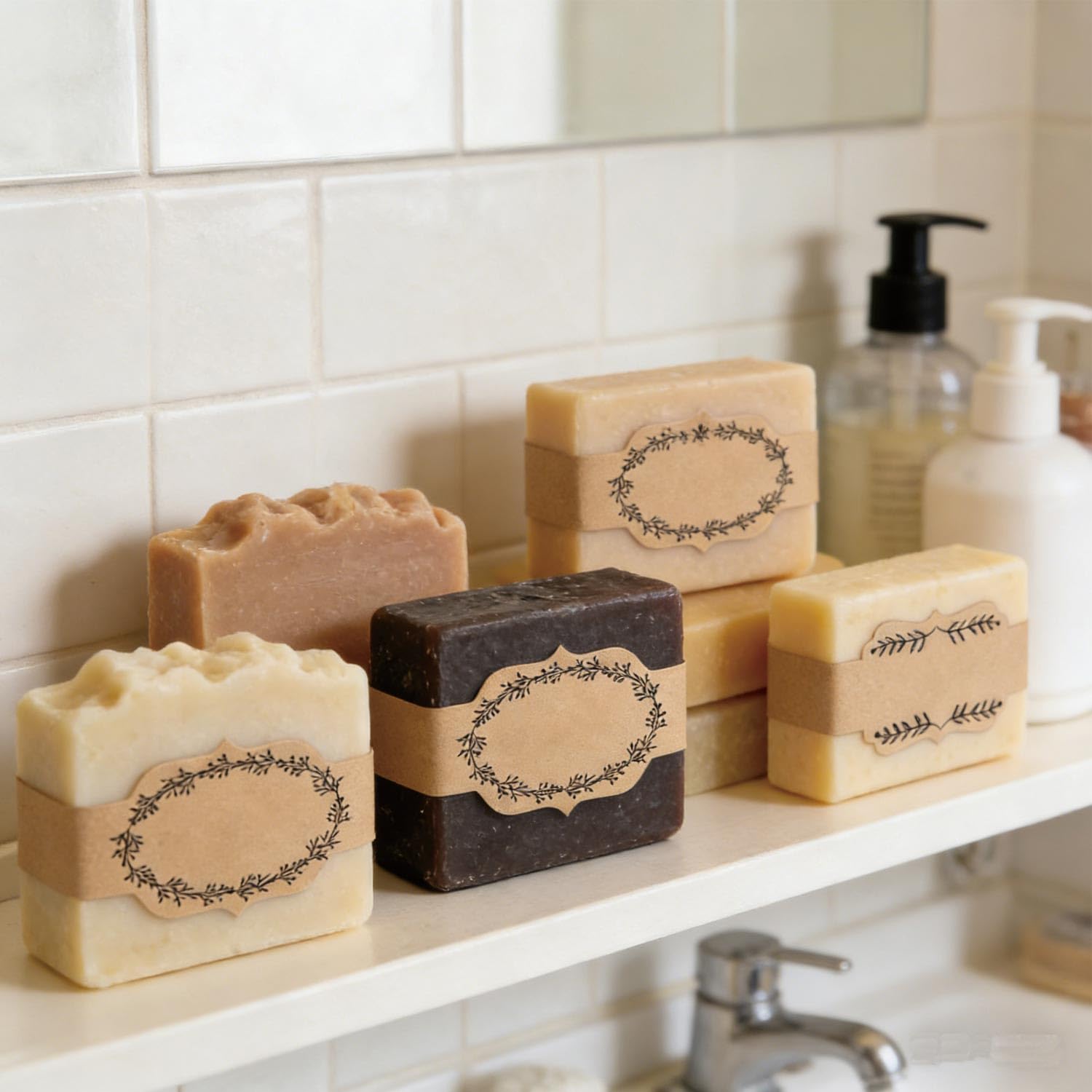 Etichette per sapone in carta kraft marrone, 120 pezzi, vuote, fatte a mano, etichette di carta per sapone per confezioni fatte in casa (decorate)