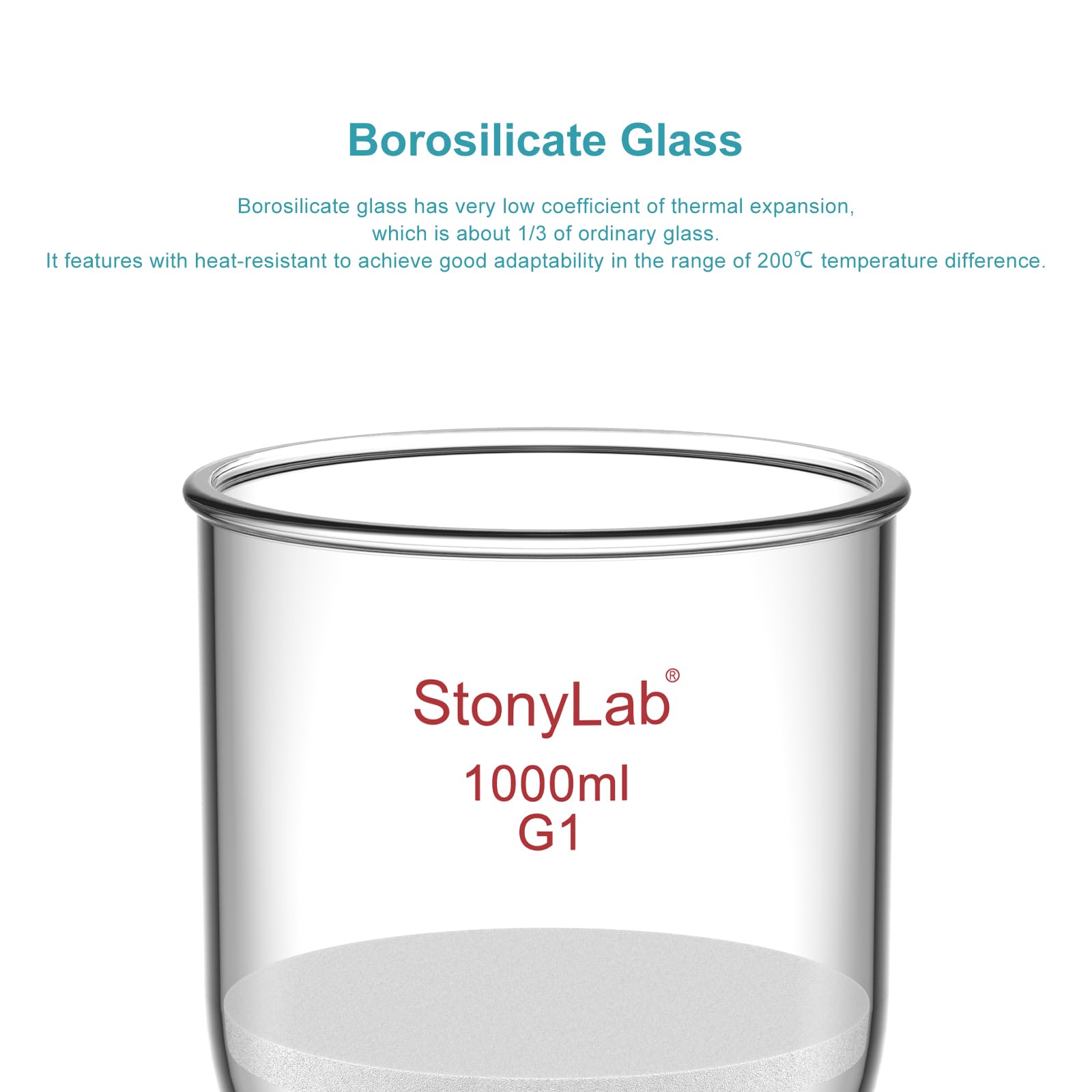 Vaso de borosilicato StonyLab Embudo de filtración Buchner con frita gruesa, Diámetro del disco de 113 mm, Profundidad de 110 mm, con junta interna cónica estándar 24/40 (1L)