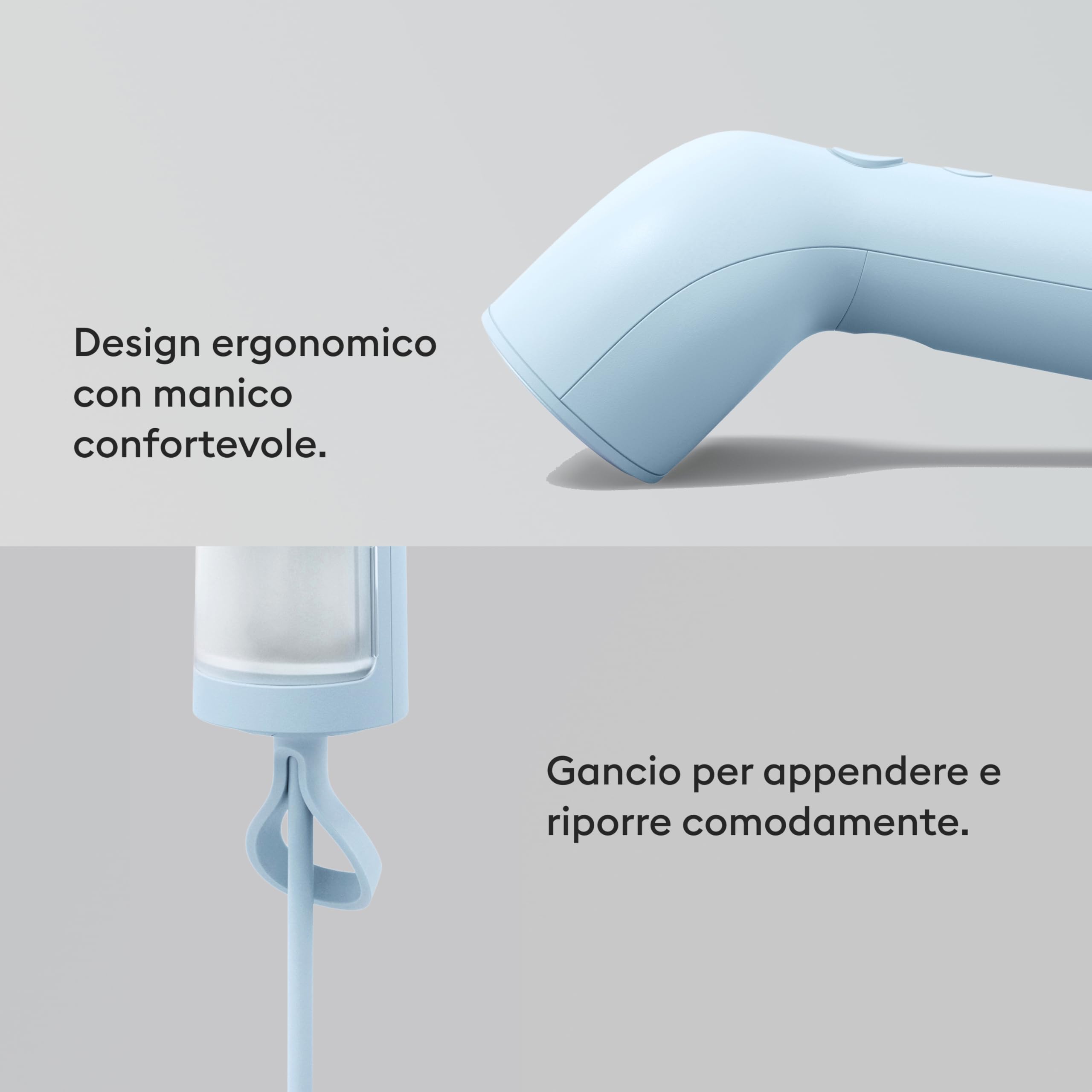 Steamery Ferro da stiro a vapore Cirrus Core, 1350W, Emissione vapore 21g/min, Pronto in 15 Secondi,Tecnologia Dry Steam, Anello per appenderlo, Serbatoio trasparente, Portatile, Blu