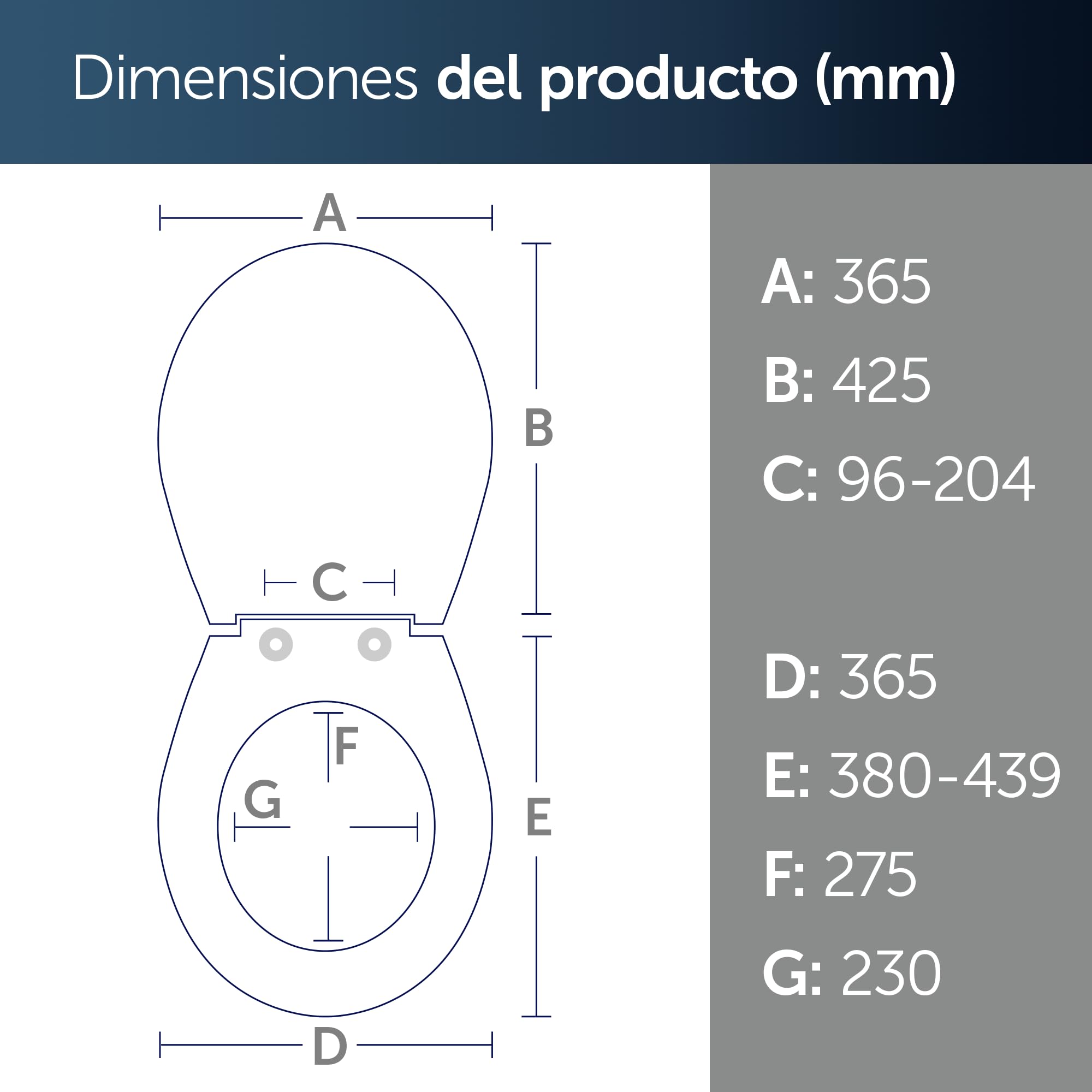 Ideal Standard Tirso Asiento de inodoro universal con mecanismo de cierre suave, extraíble de forma ovalada para una fácil limpieza, hecho de polipropileno reciclado – Blanco (365x425 mm)