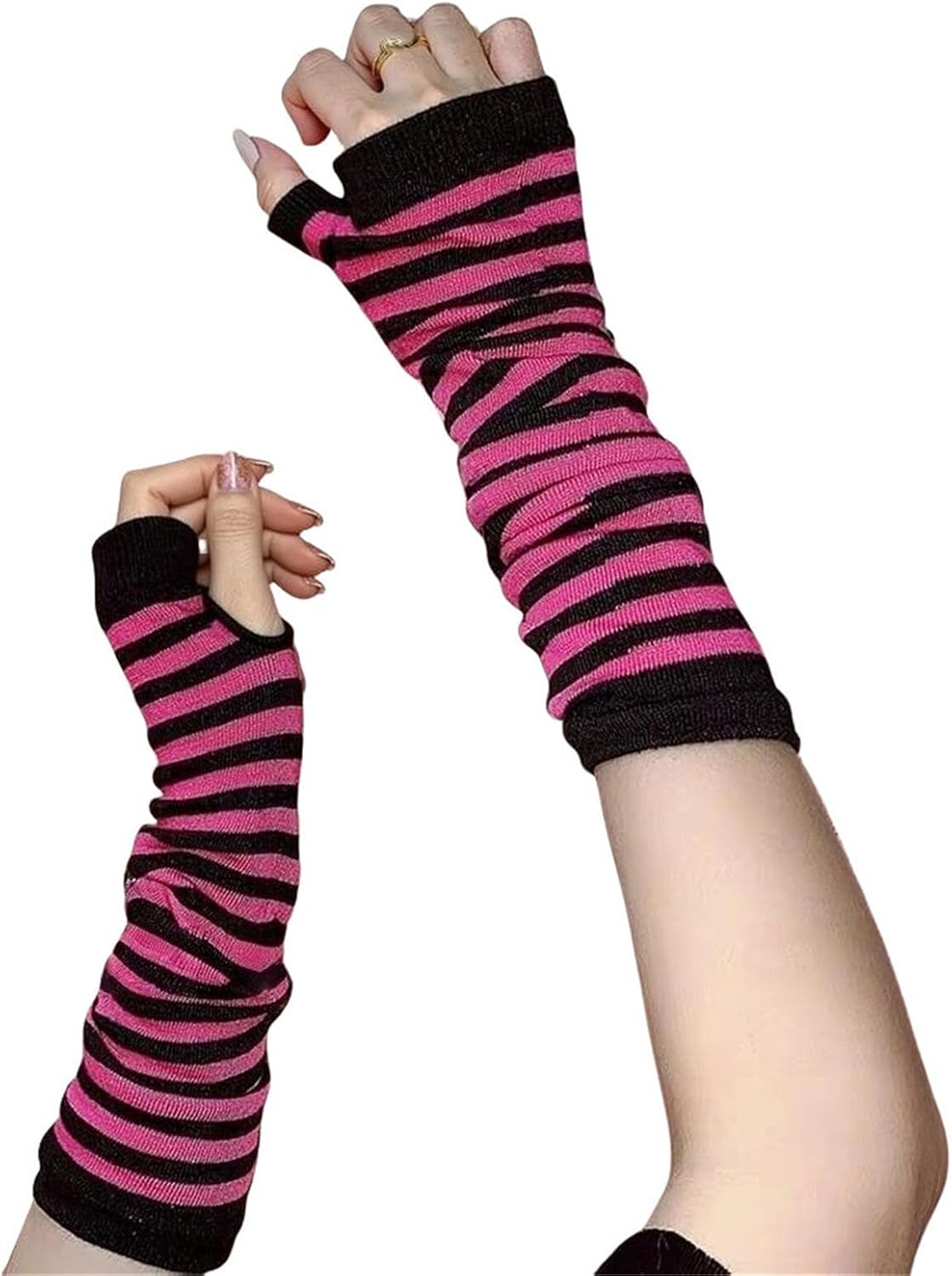 TOMETO STAR Women Harajuku Scene Arm Warmers - Stretchy Knitting Fingerless Thumb Hole Y2K Summer Anime Arm Covers
