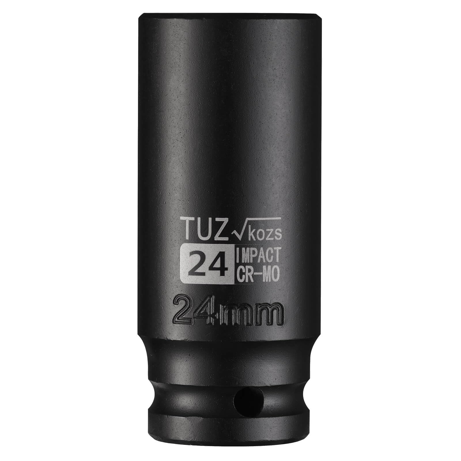 TUZkozs 1/2 Inch Drive 24mm Deep Metric Impact Socket,CR-MO,6 Point Radius Corner Design,Square Chamfered Opening,Axle Nut Impact Grade Socket for