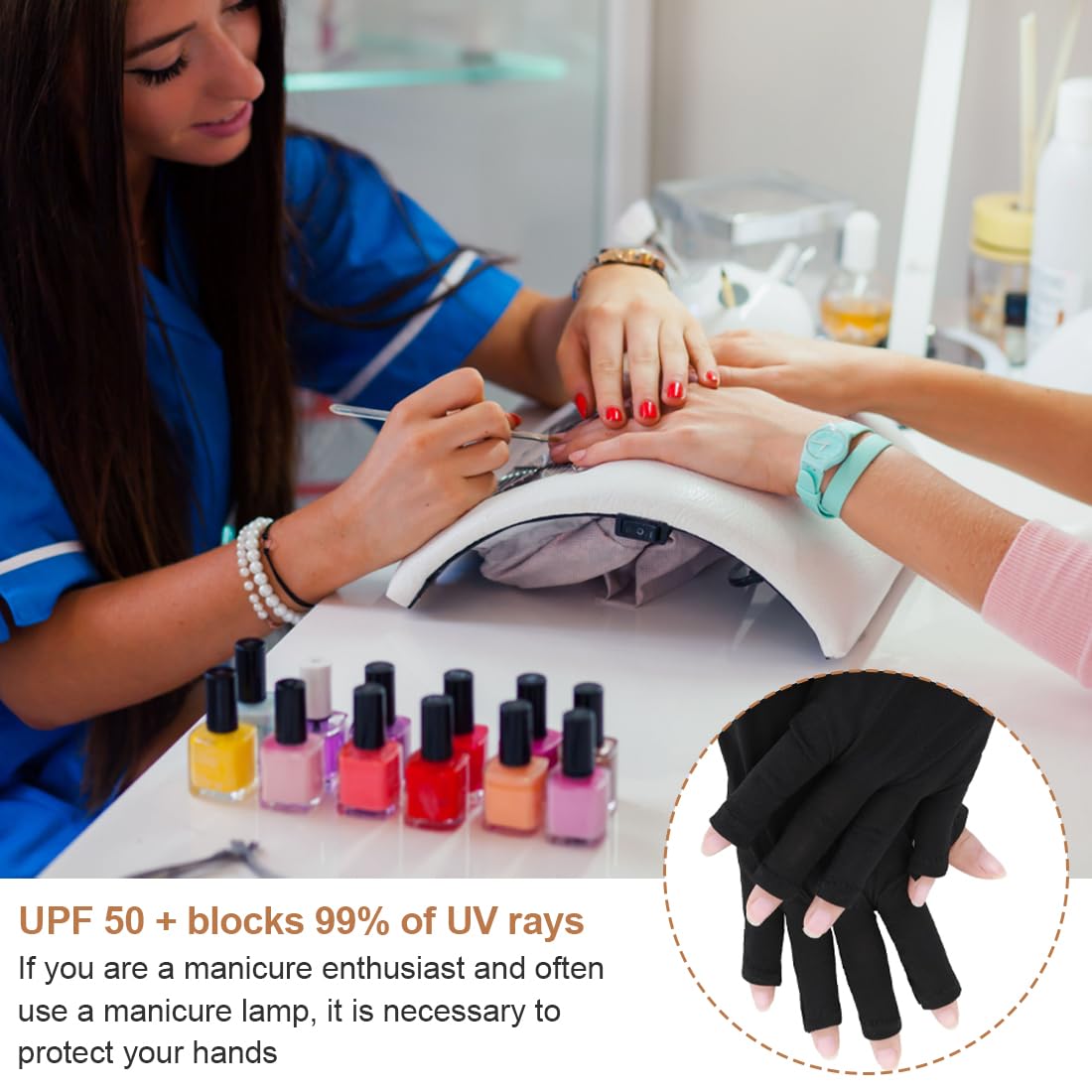 UV Handschuhe für Nagelschelmgel UPF50+ UV Schutz fingerlose Handschuhe für Maniküren Trockner Nagelkunst Hautpflege Fingerlose Anti UV Hände schützen die Hände vor UV Schaden