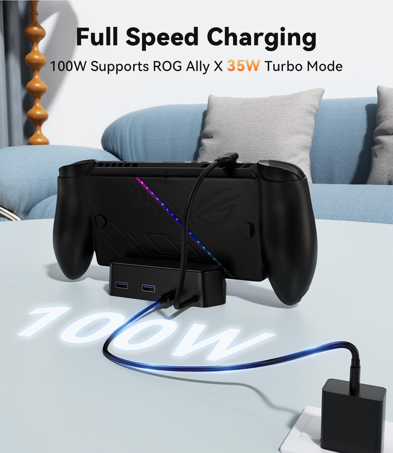 SiWiQU 3-en-1 Estación de Carga 100 W Compatibile con ROG para Xbox Ally / Ally X (2025) Solo, No Proyecta, Portátil Cargador Dock con 100 W Carga Entrada / 2 puertos USB 3.0 / Cable USB C integrado