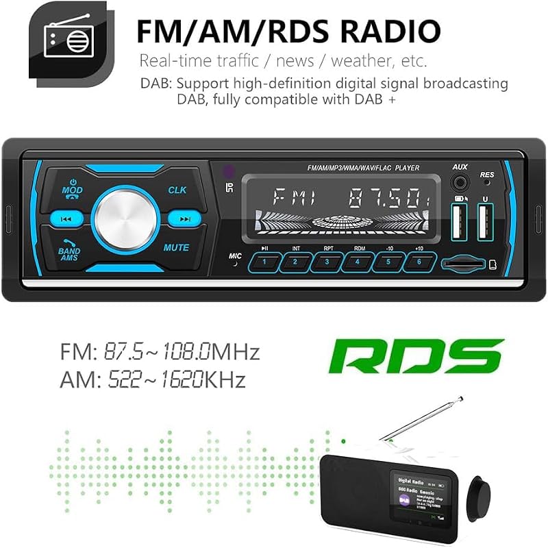 CAMECHO DAB+ Autórádió Bluetooth MP3 Lejátszó 4x50W USB SD Kártya Távirányítóval