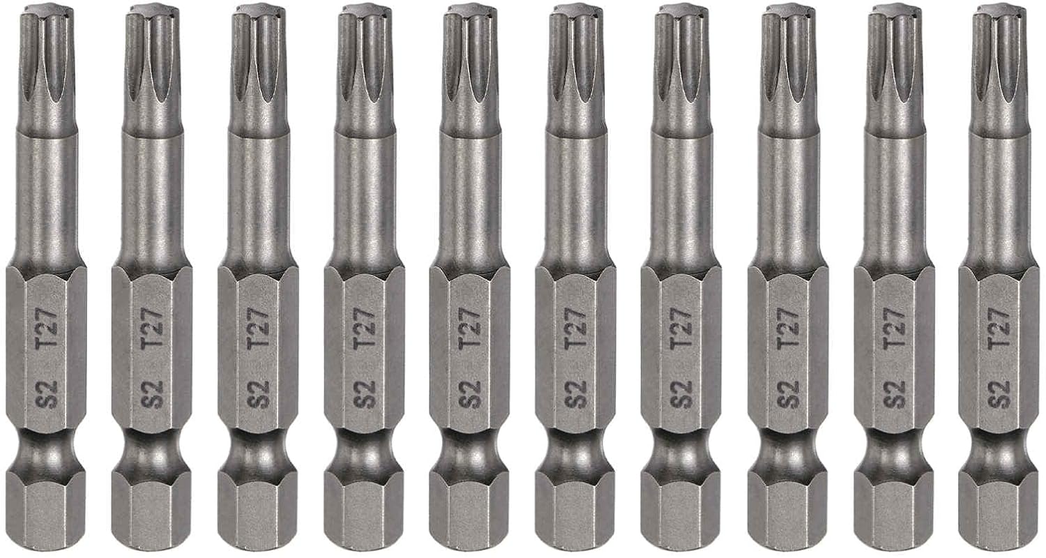 HARFINGTON 10pcs T27 Torx Head Screwdriver Bit 1/4" Hex Shank 2" (50mm) Long Magnetic No Hole Tip Tamper Proof 6 Point Star Screw Driver Drill Bits S2 Steel Industrial Power Screwdrivers