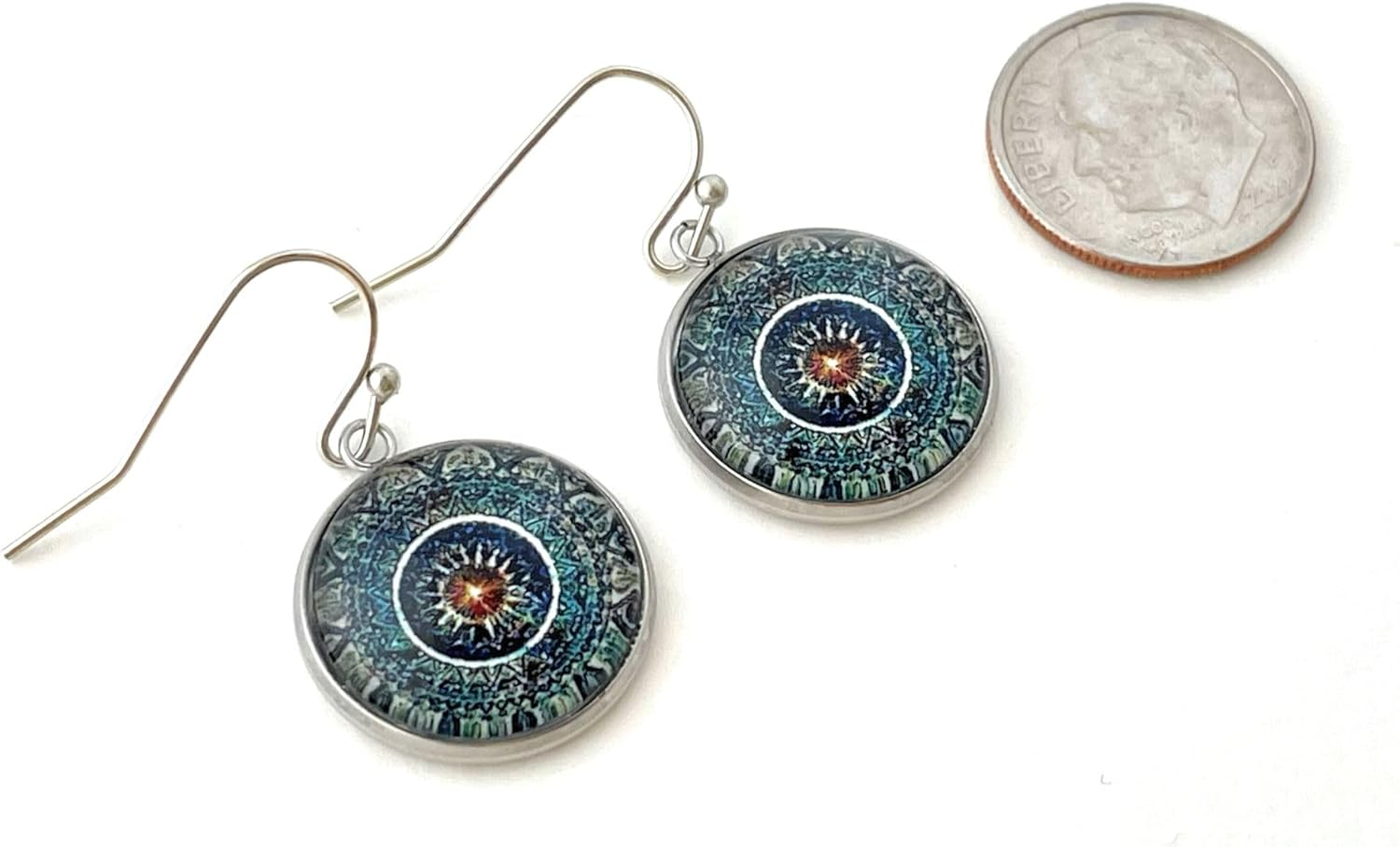 Blue Mandala Earrings for Women - Handmade