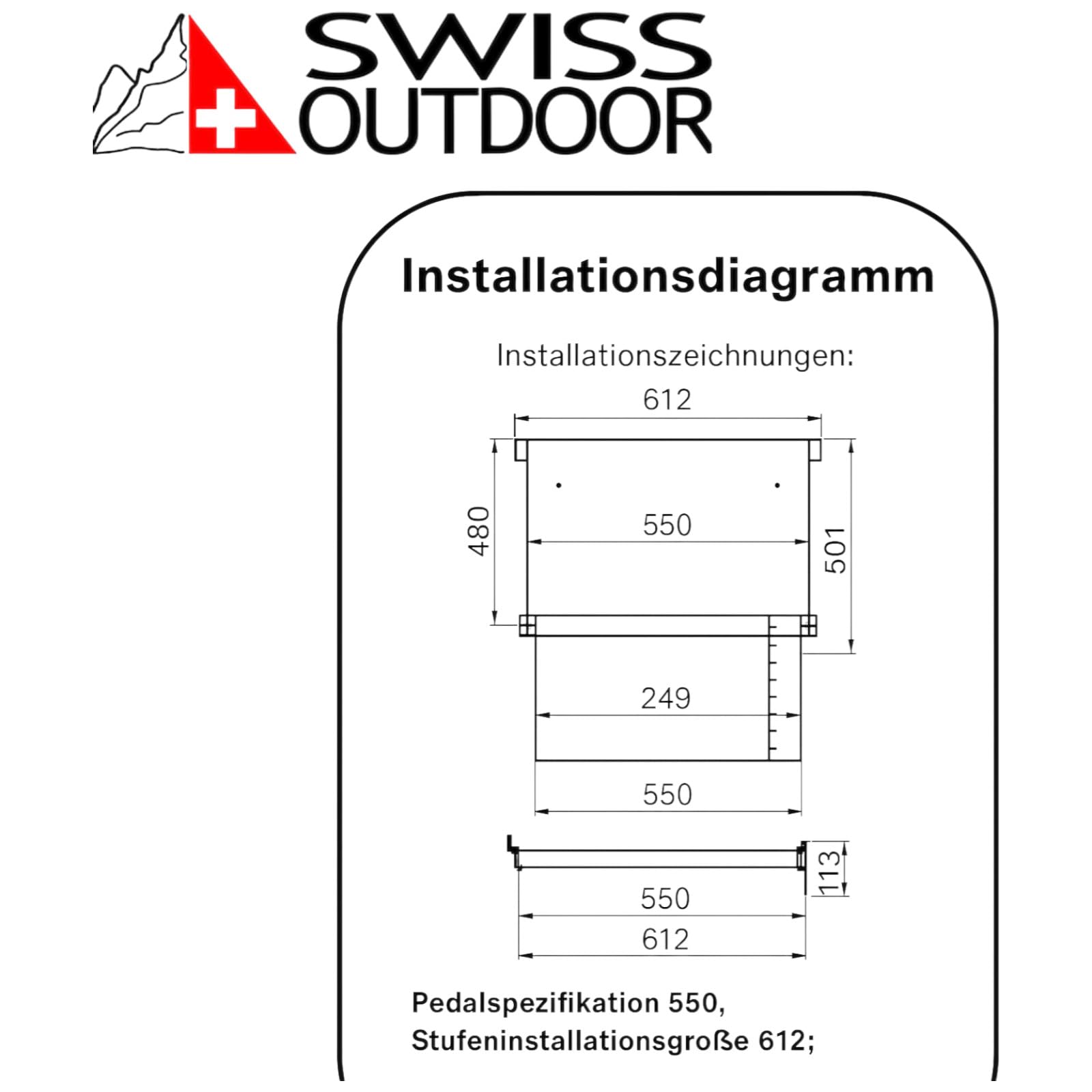 SWISS OUTDOOR Kassettentrittstufe elektrisch 12V – Einstiegshilfe Wohnmobil Van Camper – Aluminiumtritt 600 mm – Unterflur-Montage – automatisch ausfahrbar – rutschfest & belastbar bis 200 kg