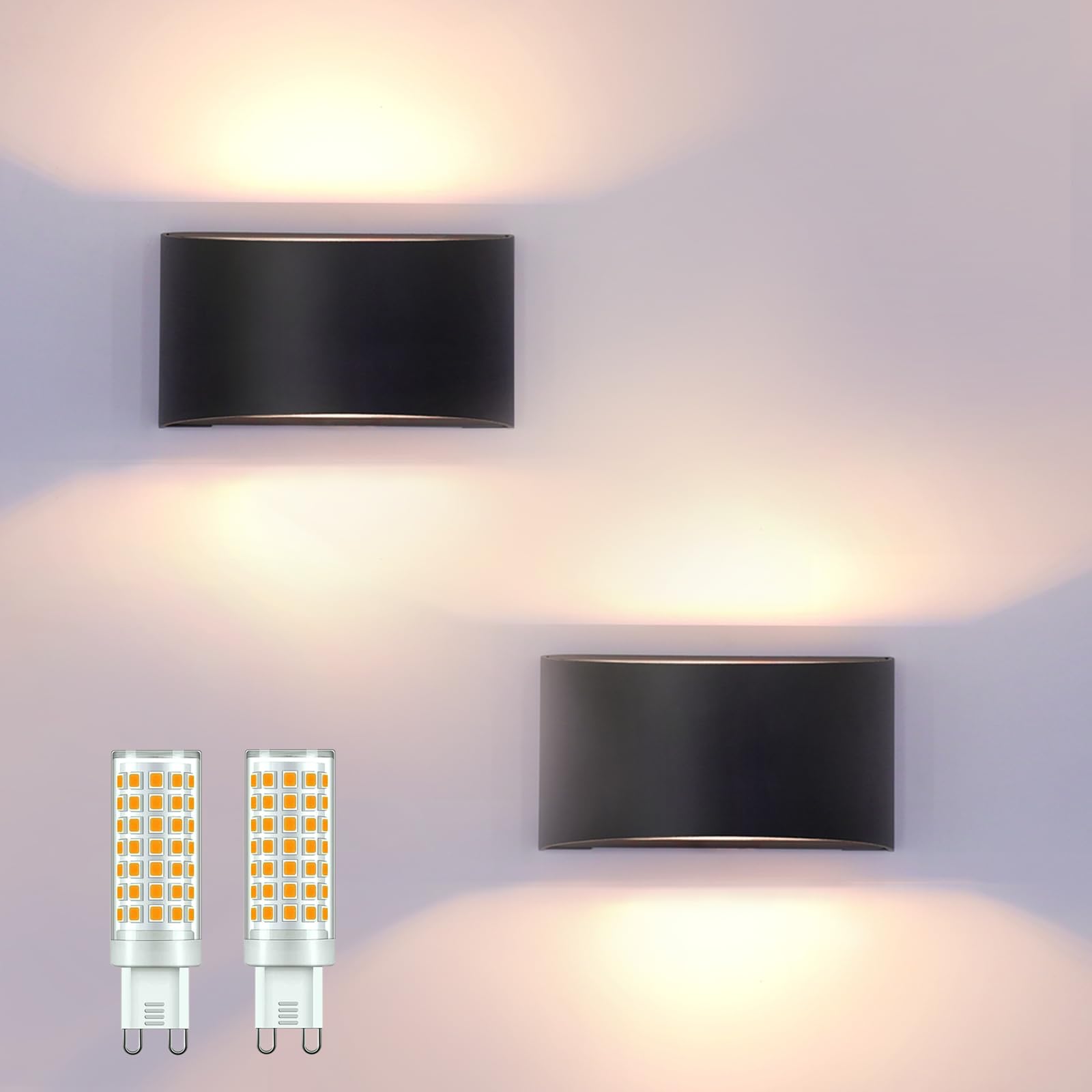 2 Applique A LED Da Parete Per Interni – 10W Con Lampadina G9 Sostituibile, Luce Calda 3000K, Alluminio Impermeabile