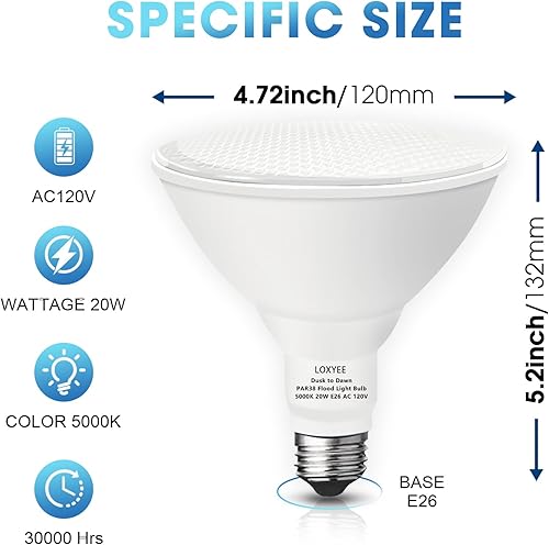 Miniatura 4 de Paquete de 2 bombillas LED PAR38 de luz de inundación del atardecer al amanecer al aire libre, 20 W (equivalente a 200 W) bombillas de inundación de