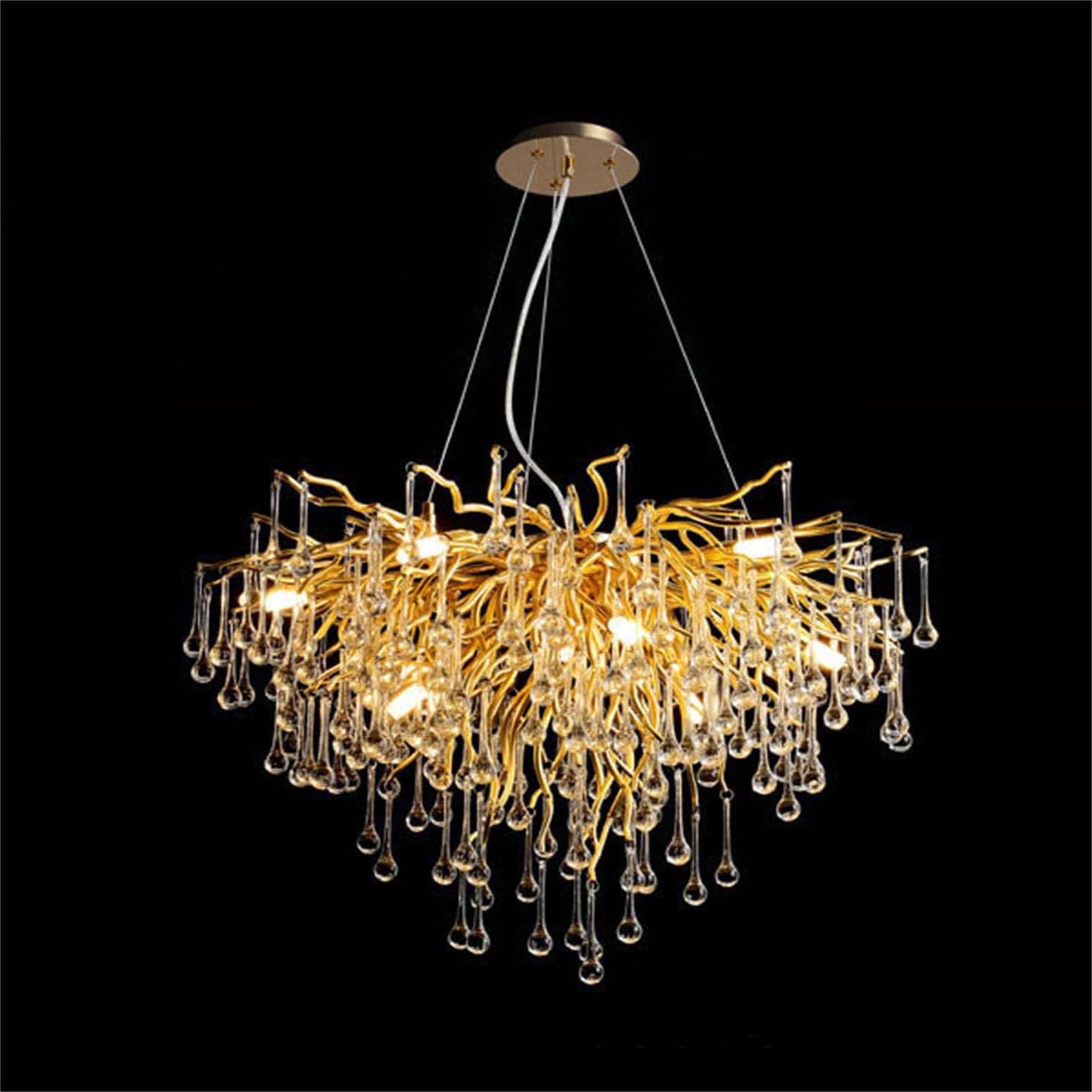 KXEcoLife Modern Crystal Tree Branch Chandelier, Large Linear Raindrop Indoor Hanging Pendant Light Fixture for Dining Room Kitchen Island Living Bedroom,Round D60CM