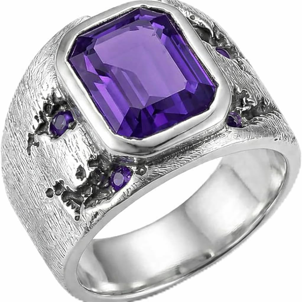 Natural Amethyst Men's Ring 925 Sterling Silver Handmade Gemstone Jewelry Men's Signet Ring Gift for Him Birthstone Ring Statement Jewelry