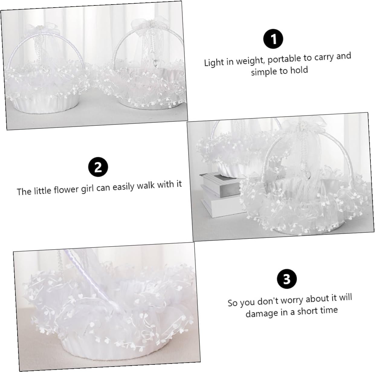 FOMIYES Lace Wedding Flower Basket Handheld Decorative Foldable White Flower Girl Basket for Wedding Ceremony and Party Supplies,