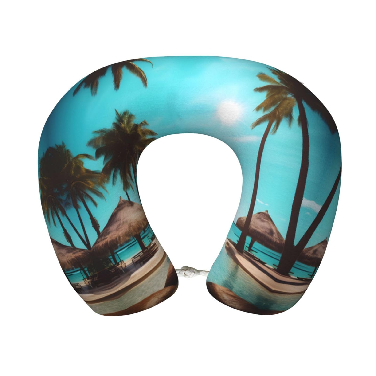 peiyeety Palm Trees and Clear Sea Print Custom U-Shaped Pillow,Memory Foam Cervical Neck Travel Pillow,for Home,Camping,Travelling