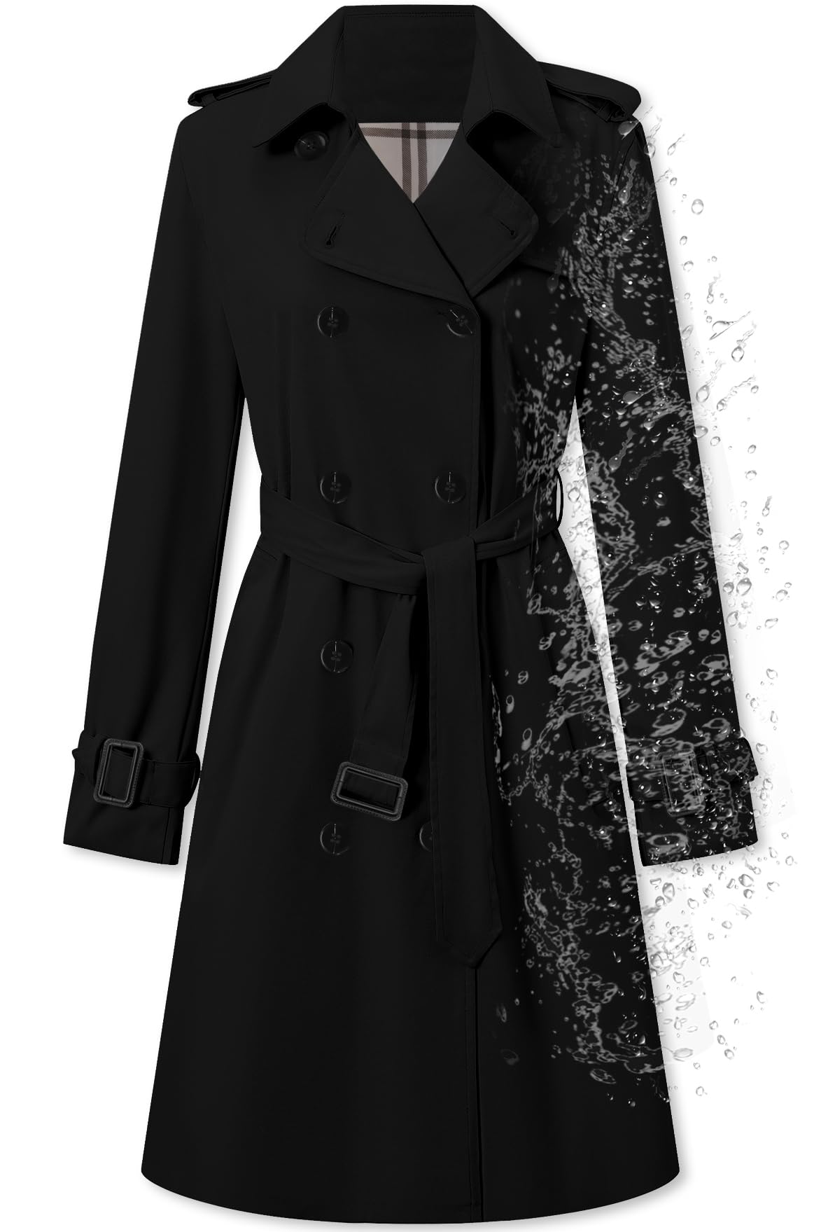 Betusline Womens Double Breasted Waterproof Trench Coat Classic Lapel Overcoat with Belt