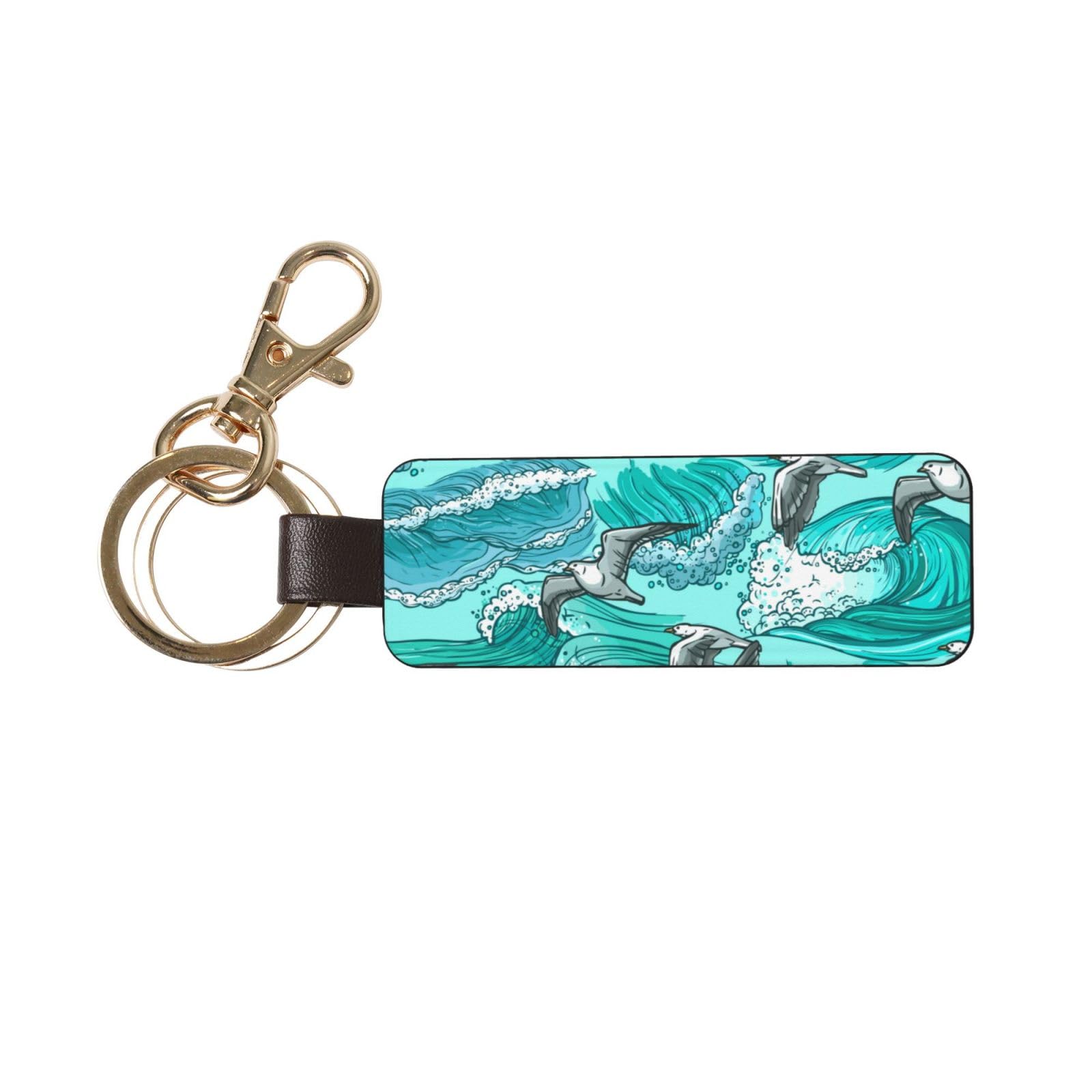 Hcmuxisen Unisex As Picture Waves Sketch Seagull Birds, Pu Leather Keychain, Keychains Keyring Key Chain Ring 1 Pc
