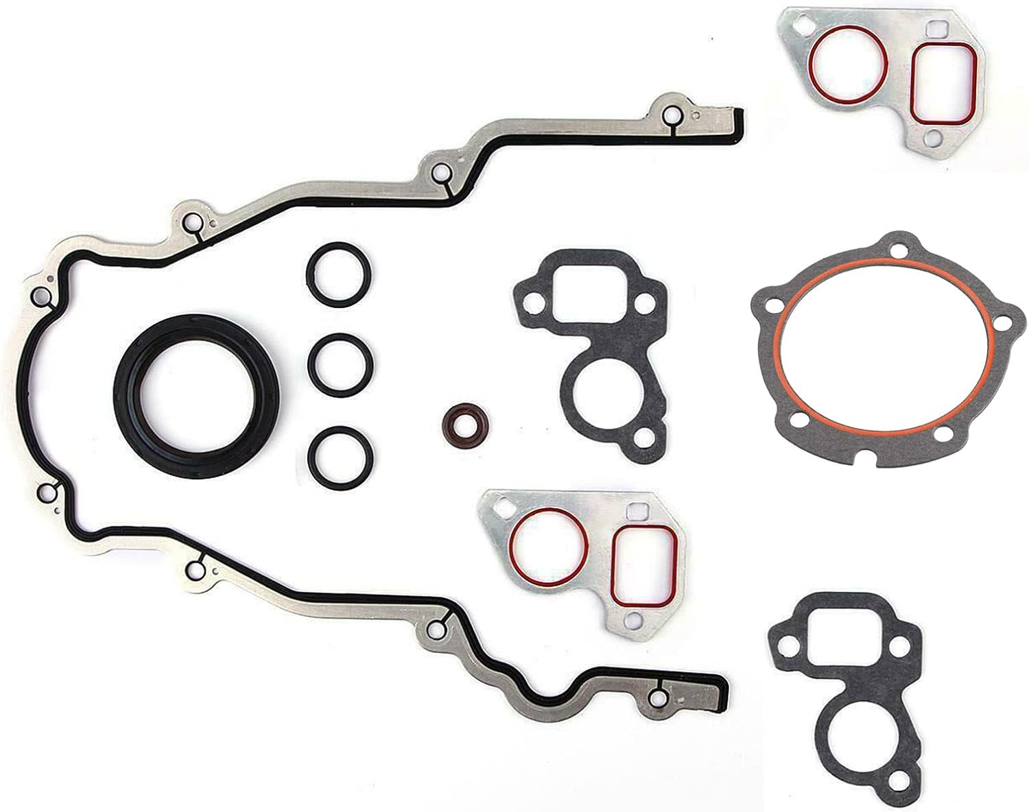 Engine Timing Cover Set TCS45993 W/Water Pump Gaskets & Main Seal, Front Cover Timing Cover Gasket Kit 12633904 Replacement for GM LS LS1 LS6 LS2 LS3 LQ9 LQ4 4.8L 5.3L 5.7L 6.0L 6.2