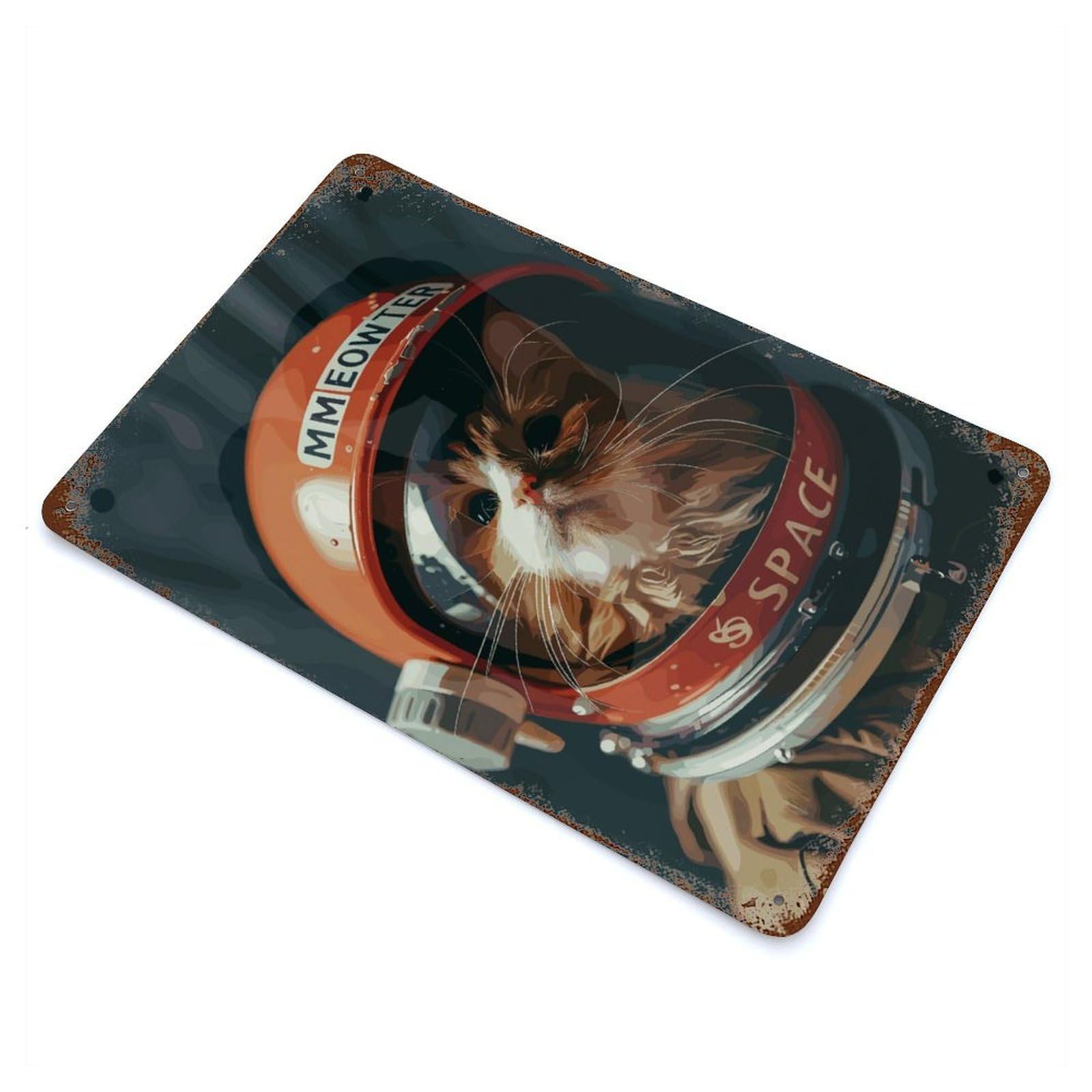 Garage Style Cat Astronaut Vintage Rust Metal Sign 11.8"x7.9", Rustic Home Decor for Bar And Workshop