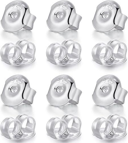 Miniatura 26 de DELECOE Repuestos para aretes de plata 925, 24 piezas hipoalergénicas para tachuelas, cierre seguro para aretes tipo dormilona de 0.236 pulgadas