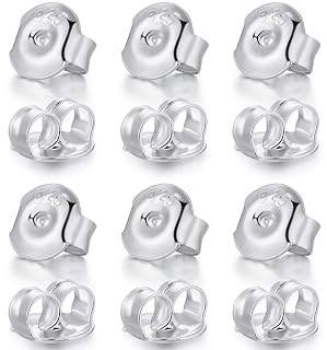 DELECOE 925 Silver Earring Backs Replacements for Studs,Hypoallergenic Secure Gold Earring Backs Locking for Studs Earrings, 12pcs - Amazon product rated Grade A