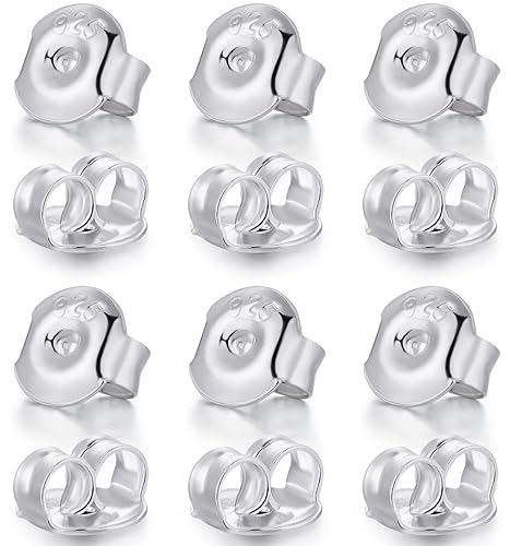 6 Pairs 925 Silver Earring Backs Replacements, Hypoallergenic Earring Backs for Studs, Secure Ear Locking for Stud Earrings Ear Nut for Posts, 6mm