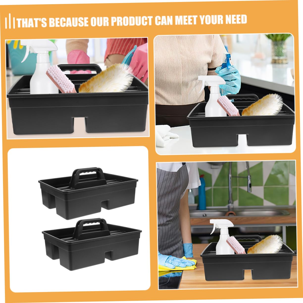Paniers de Rangement Design Étanche Lot de 2 Poignées en Plastique Compartiments Multifonctions et Organisation pour Produits de Nettoyage