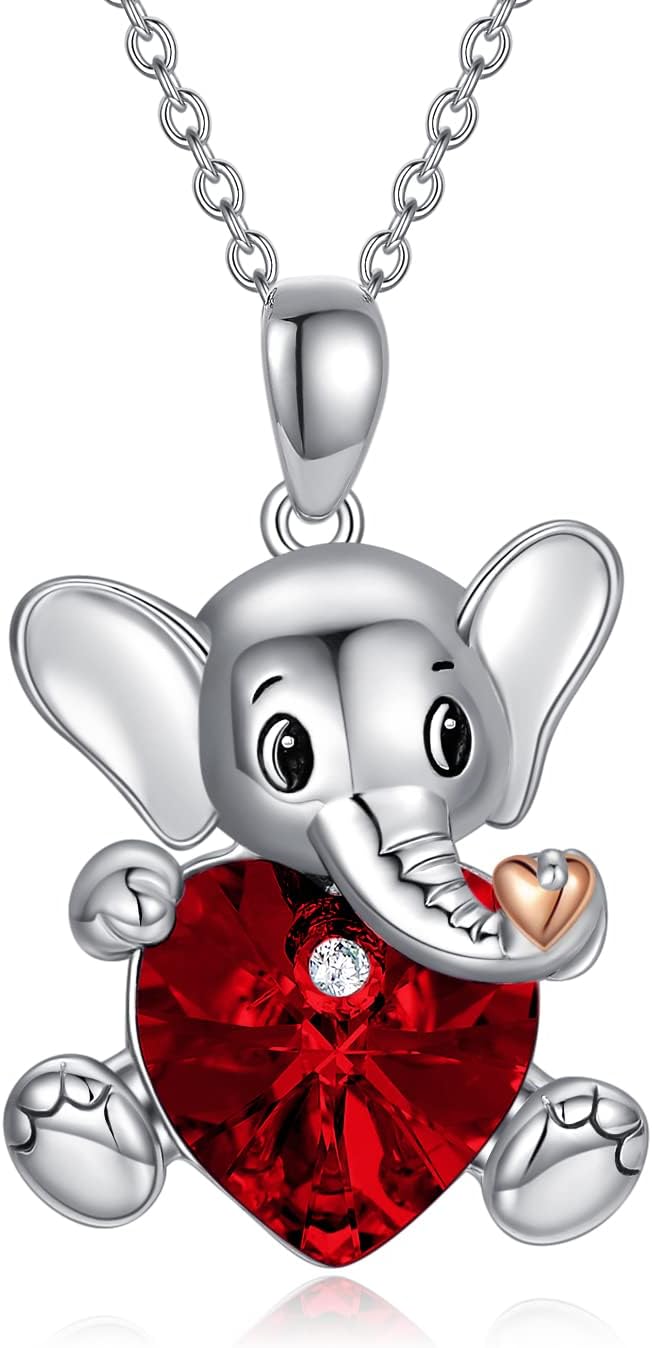 AOBOCO Sterling Silver Elephant/Koala/Panda Cute Animal Heart Pendant Necklace for Women Teen Girls, Embellished with Crystals from Austria