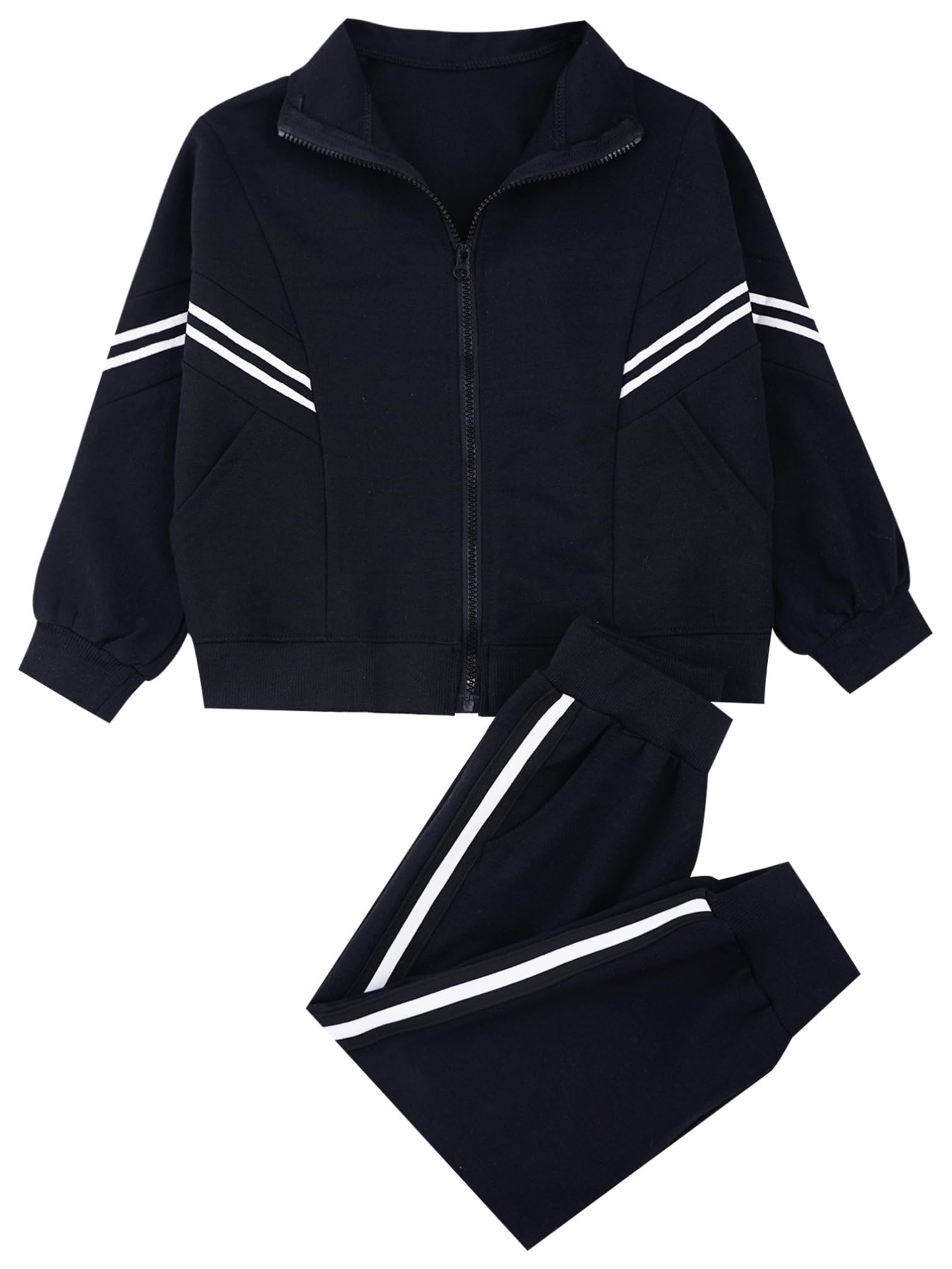 TiaoBug Chłopięcy dres treningowy, długa bluza i spodnie, spodnie do biegania, spodnie treningowe, regularny krój, dwuczęściowy strój sportowy