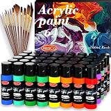 Acrylic Paint Set of 64 Colors 2fl oz 60ml Bottles with 12 Brushes,Non Toxic 64 Colors Acrylic Paint