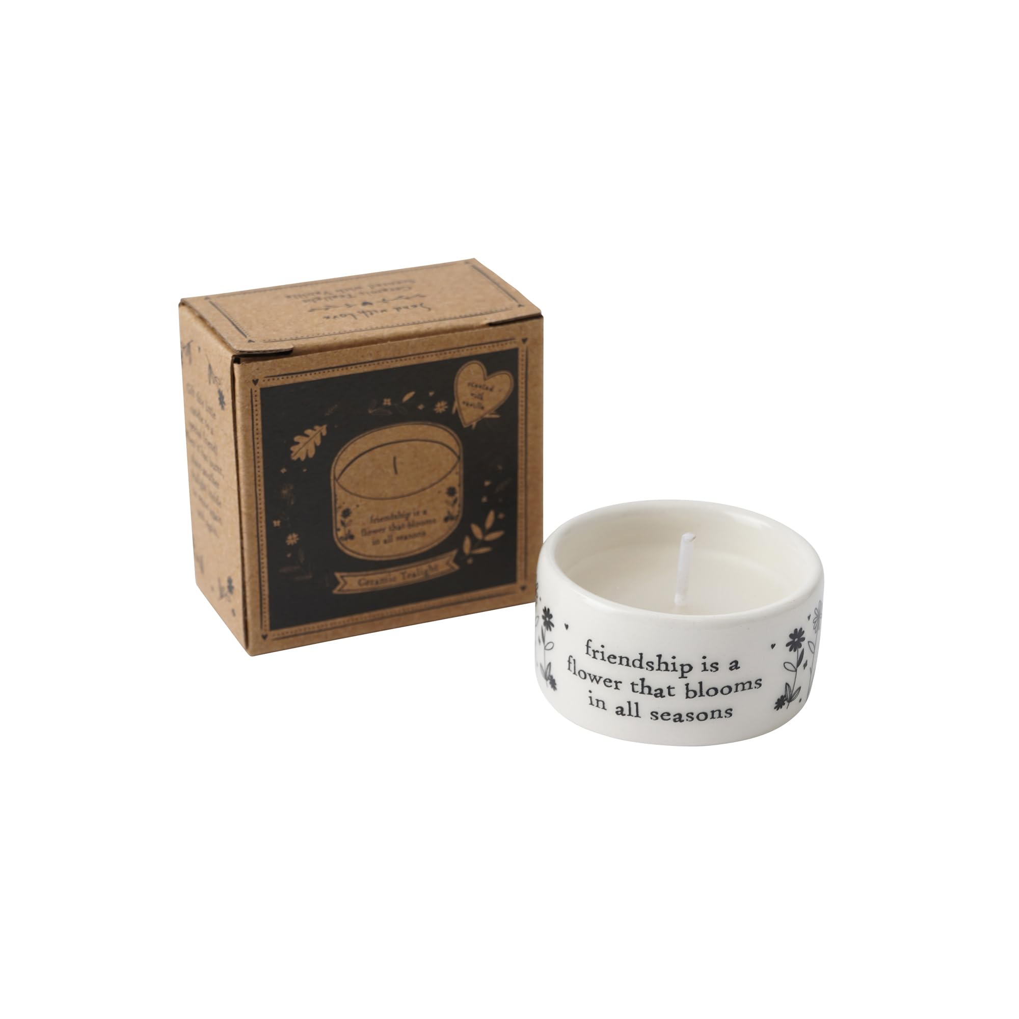 CGB Giftware | Send With Love 'Friendship Is A Flower That Blooms In All Seasons' Ceramic Tealight In Gift Box | Tea Light Candle | Sentiment | Homeware | New Home | GB07471