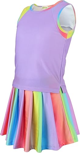 Vista 5 de MODAFANS Vestido de tenis y golf para niñas, traje atlético para niños, camiseta sin mangas y pantalón corto