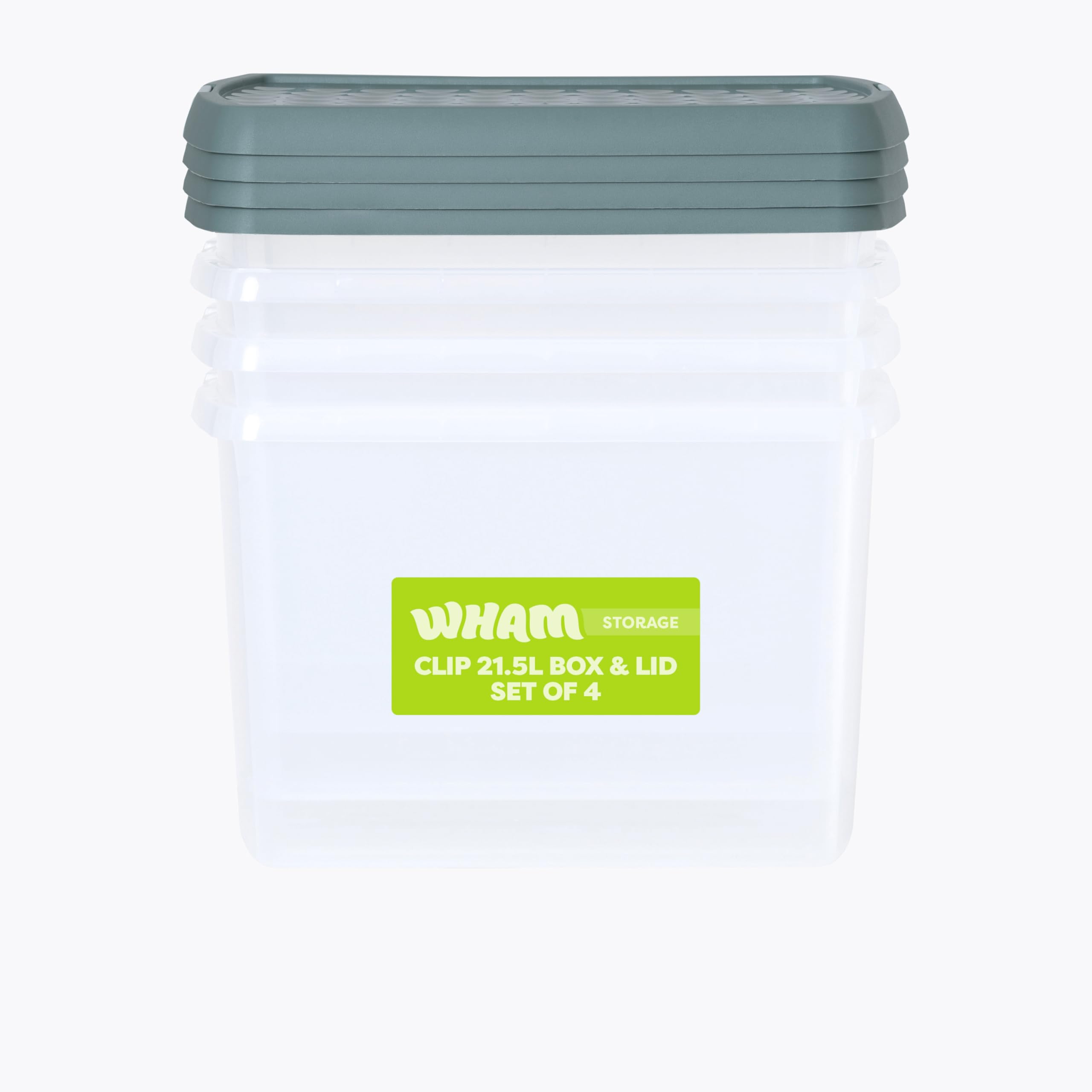 Wham Clip 21.5L Storage Box - Clear Green Milieu and Stone - Rectangular - 4 Pack