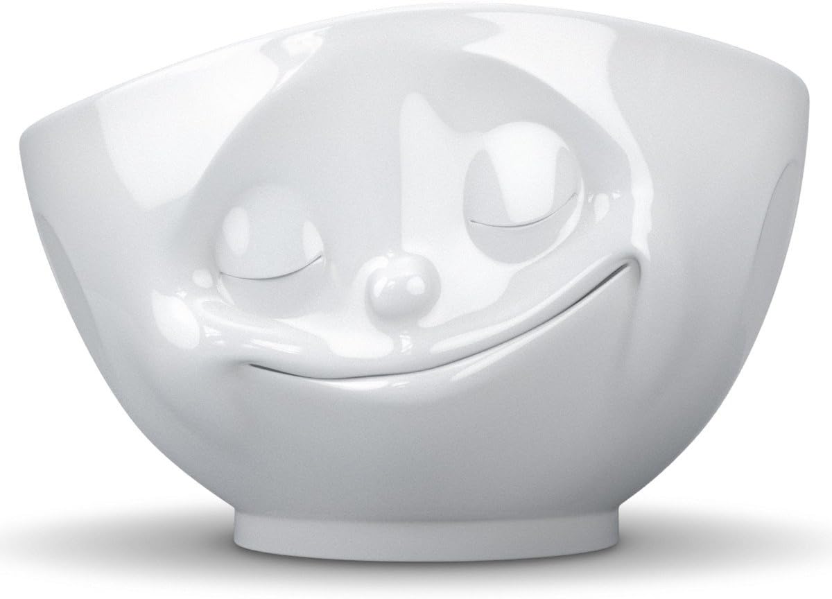 FIFTYEIGHT PRODUCTS TASSEN Porcelain Bowl, Happy Face Edition, 16 oz. White, (Single Bowl) for Serving Cereal, Soup