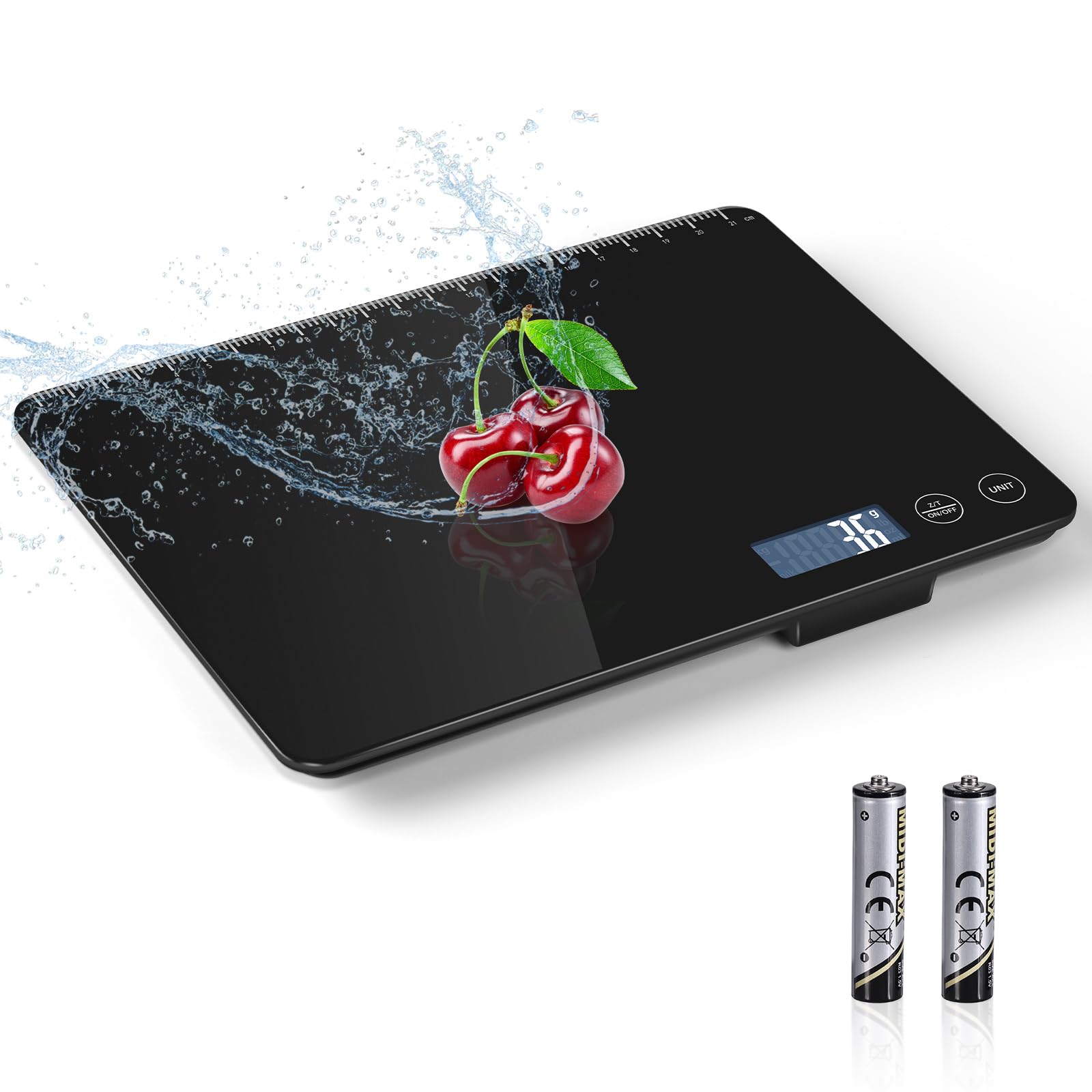 Drcowu Große Digitale Küchenwaage 15kg, Lebensmittelwaage mit 1g Genauigkeit, Anpassbare Auto-Abschaltung (3, 10 & 60 Min), LCD-Display, Gramm & Unzen, Ideal für Kochen, Backen, Diät, Schwarz