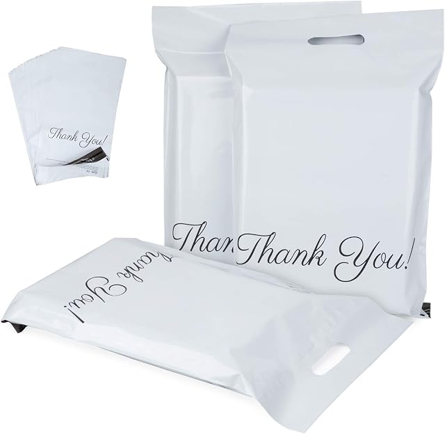 Homewit 30 pcs White Mailing Bags 14 x 18 Inch (350 x 450mm),Tote Convenient Envelopes Poly Mailers with Handle and Thank You Self Seal Packing Packaging Postage Mail Sacks