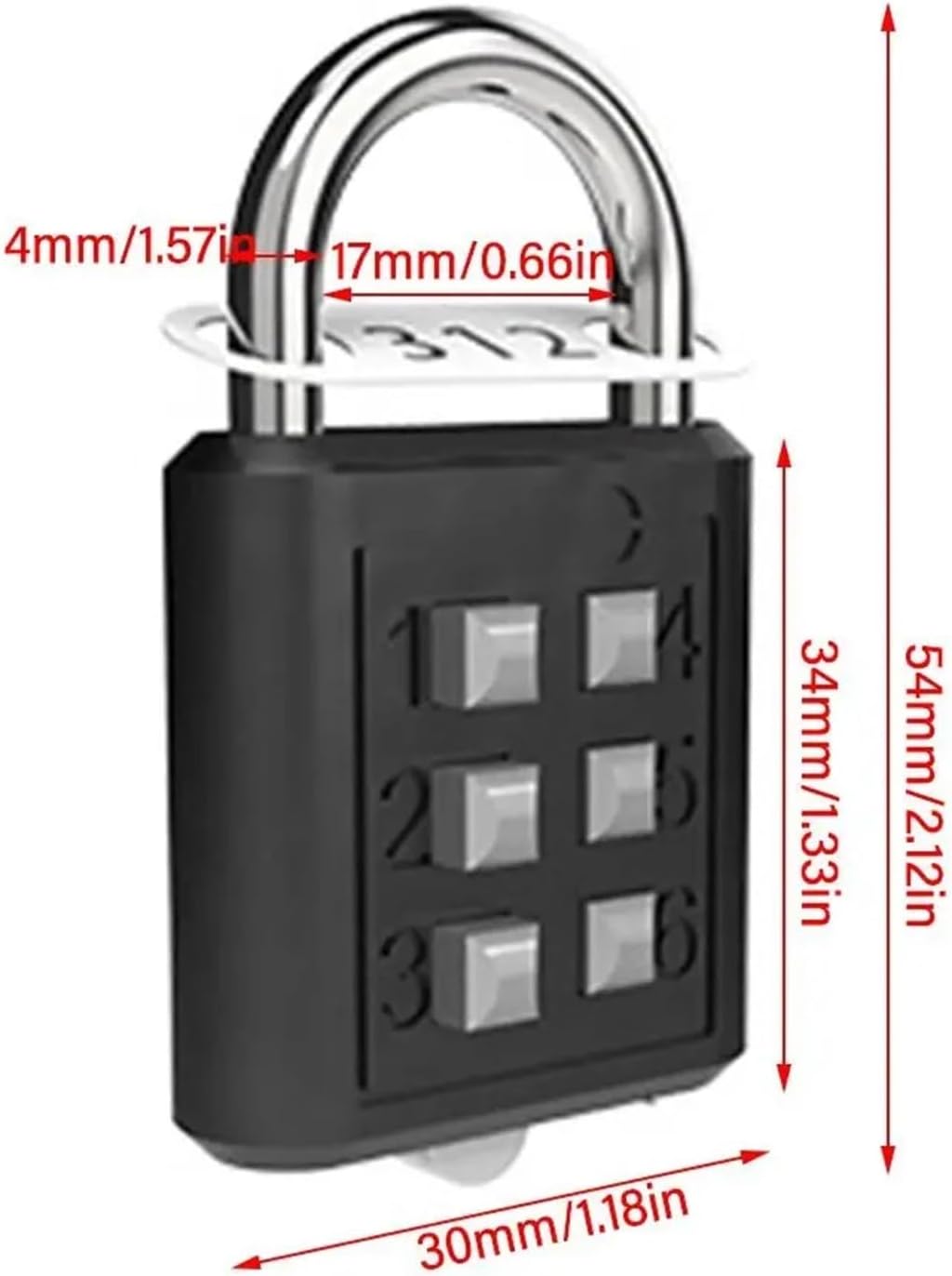 6 Digit Button Combination Password Lock Portable Travel Theft Luggage Backpack Zipper Lock Dormitory Cabinet Padlock 1Pcs(Black)