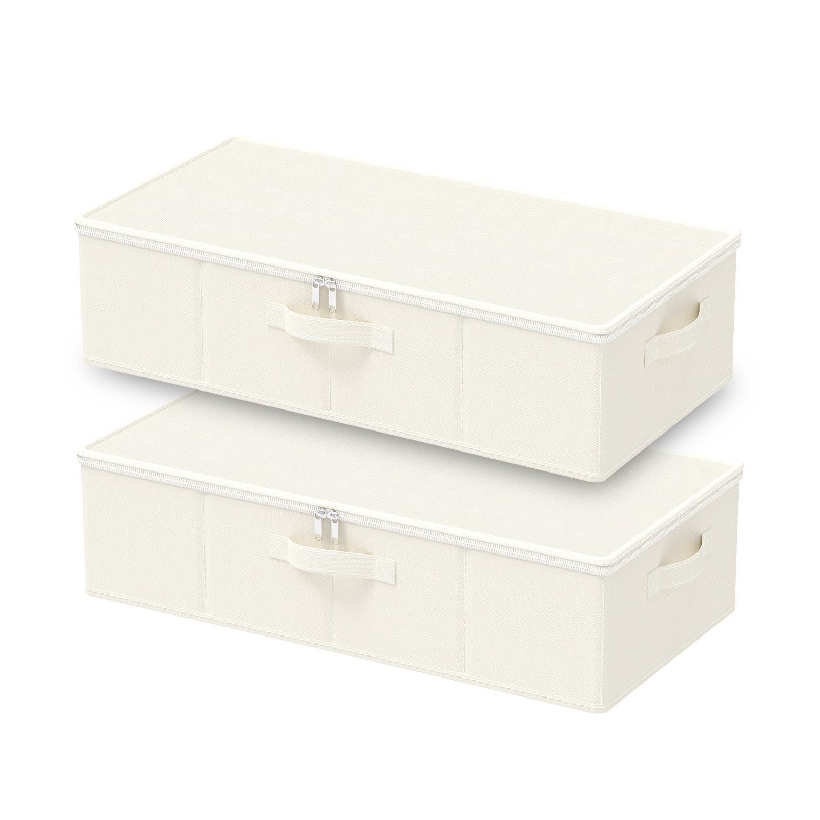 GUOHNHE Under Bed Storage Containers, Foldable Closet Organizers with Handles, Underbed Cube Organizer Basket with Zippered, 2 Pack, Beige, 60 x 30 x 15 cm, XSNY20BES-2